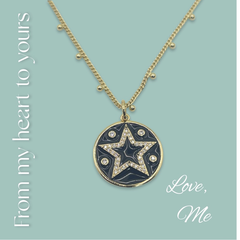 Gold and Black Star Pendant Necklace